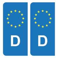 Autocollants Stickers plaque immatriculation voiture auto D Allemagne Union Européenne Europe EU Bleu étoiles Jaunes