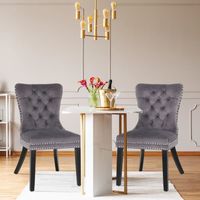 Chaise de salle à manger en velours gris - PULUOMIS - Design Scandinave - Lot de 2 avec dossier