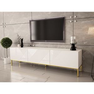Meuble TV suspendu VIVA marbre Blanc doré rainuré - Sweet Deco - Boutique  de meubles