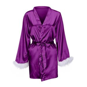 PYJAMA Sasaquoy Satin Soie Pyjamas Femmes Chemise de Nuit Lingerie Robes Sous-Vêtements Vêtements Plume Violet