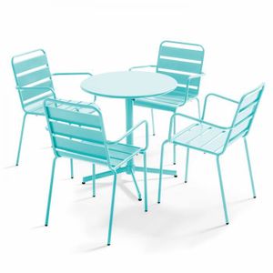 Ensemble table et chaise de jardin Ensemble table de jardin et 4 fauteuils métal turquoise