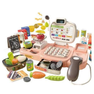FORMIZON Caisse Enregistreuse Enfant – 46 Accessoires, Scanner Avec Son Et Lumière, Calculatrice, Jeu De Supermarché