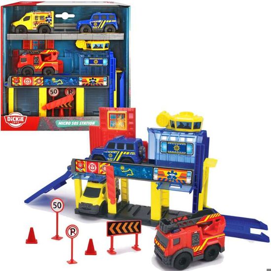 Station De Secours Dickie Toys Avec 3 Véhicules Mercedes-Benz - Police, Pompiers, Ambulance, Ascenseur, Pour Enfants 3 Ans Et Plus