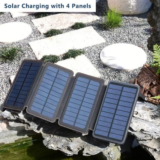 ADDTOP Power Bank Solaire 25000mAh - 3 Ports USB, Charge Rapide 3A - Avec Lumière LED Pour Camping