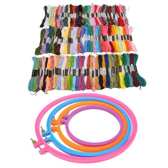 Lot De 4 Cadres à Broder Ronds En Plastique + 16 Aiguilles - Pour Broderie, Couture, DIY (tailles 9 à 20 Cm)