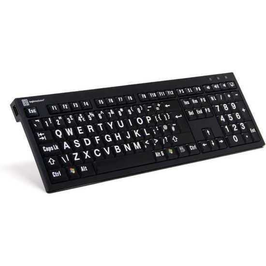 Logickeyboard Clavier XLPrint Nero White on Black PC/FR ZERTY