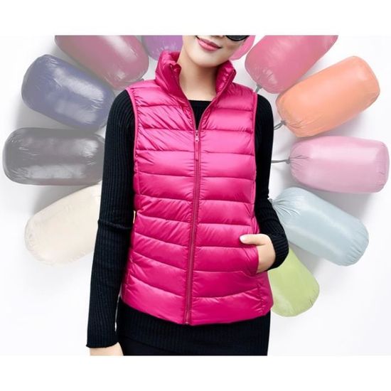 Femme Ultra Legere Doudoune Sans Manche Compression Gilet Down veste Manteau Zippee Hiver pour Blouson Rose Rose Cdiscount Pret a Porter