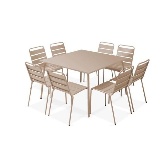 Ensemble table de jardin et 8 chaises Palavas - Acier - Taupe