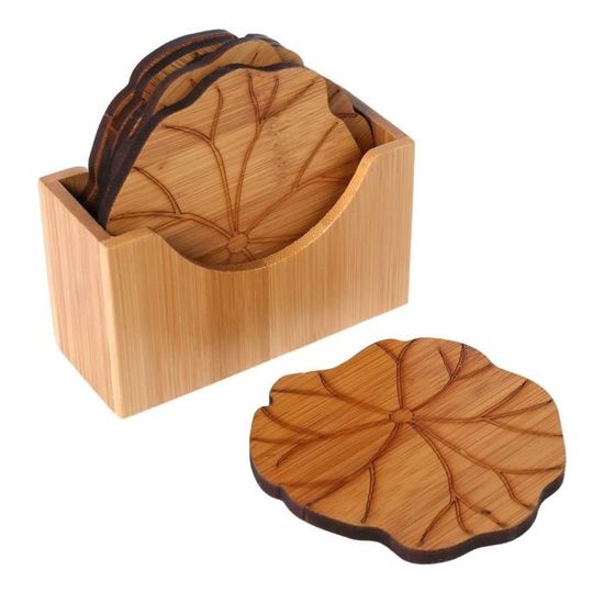 Lot de 4 sous-verres en bambou réversibles - dessin gravé Abeilles
