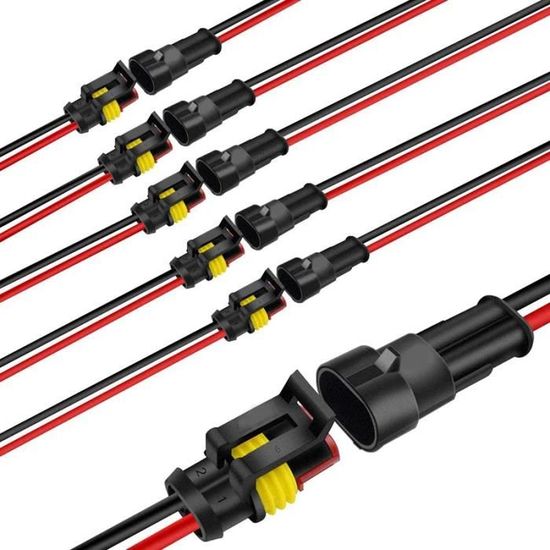 Connecteur étanche, connecteurs de fil électrique autobloquants à 2 broches  avec fil marin de 16 Awg pour les connexions de voiture, de camion, de  bateau et autres fils. (5pack)