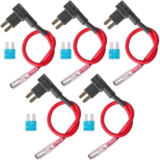 Porte Lame Porte Fusible 24v Aiqeer 3 Pièces 12V / 24V Moyen Add-a-Circuit Porte- Fusible, Porte-Fusible U00e0 Lame De Voiture Avec Fil 16 AWG, Gratuit 15 Pièces Fusibles U00e0 Lame Standard Et