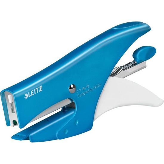 Agrafeuse Métal Leitz WOW - 15 Feuilles, Format Compact, Bleu Métallisé - Garantie 10 Ans