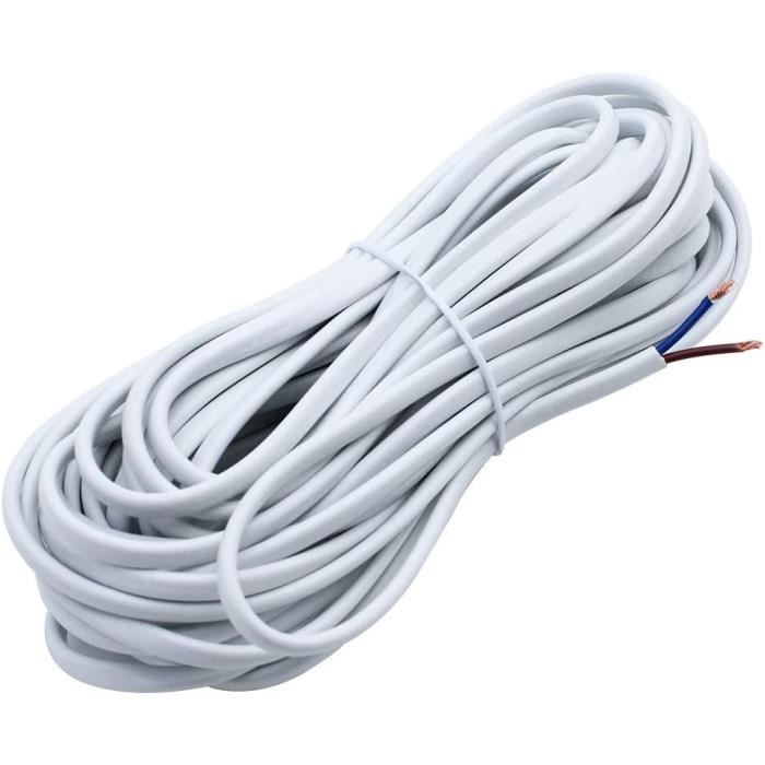 10m fil électrique blanc 2 fils 0,75 mm² plat et flexible pvc