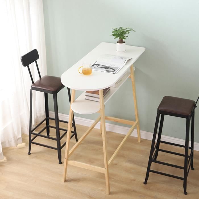 NUO Table Haute de Bar de 2 étages Scandinave en Bois H111cm Plateau peint lisse