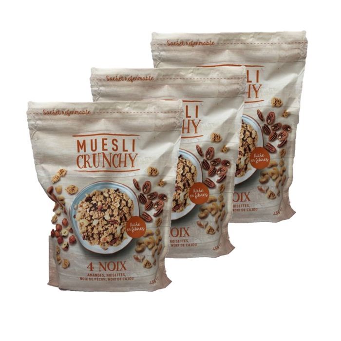 Lot 3x Muesli croustillant 4 noix - paquet 450g