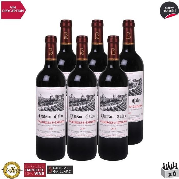 Château Calon Saint-Georges-Saint-Emilion Rouge 2010 - Lot de 6x75cl - Vin AOC Rouge de Bordeaux - Édition 2014 Guide Hachette - Cép
