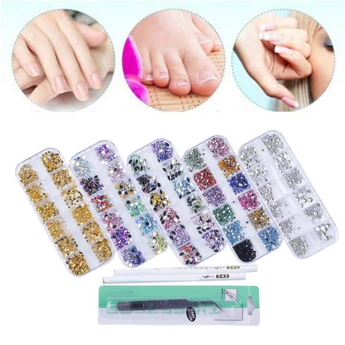 8 grilles ongles paillettes strass diamant pour UV vernis à ongles perceuse à ongles * 5 boîtes mixte ongles bijoux manucure
