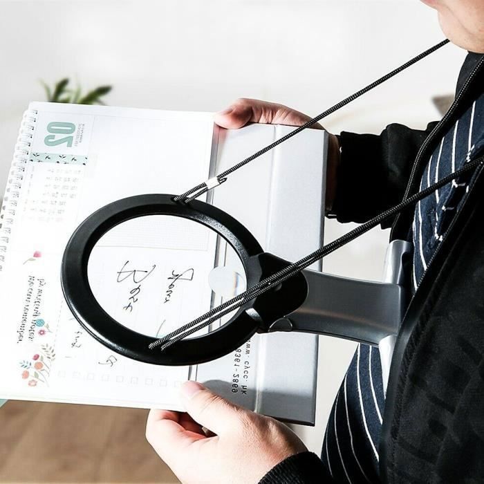 Kit Mains Libres 3X + 6X Magnifier 2 LED Loupe Lentille Cou Suspension Lampe De Lecture