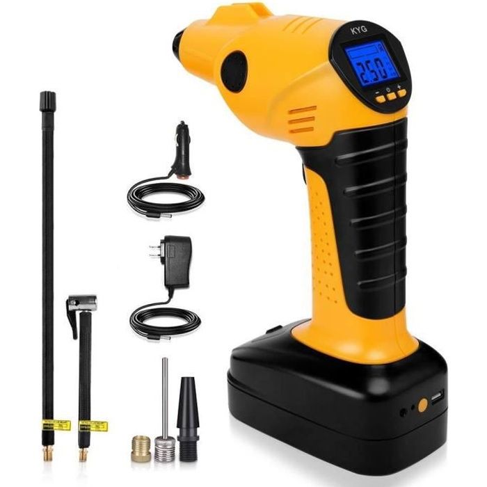 KYG Compresseur Voiture Portable avec Lampe LED Compresseur d'air Électrique Digital avec Écran LCD Gonfleur sans Fil Batterie