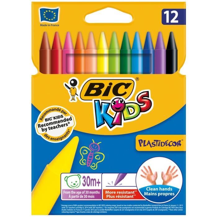 BIC Kids Plastidécor 12 Craies de Coloriage