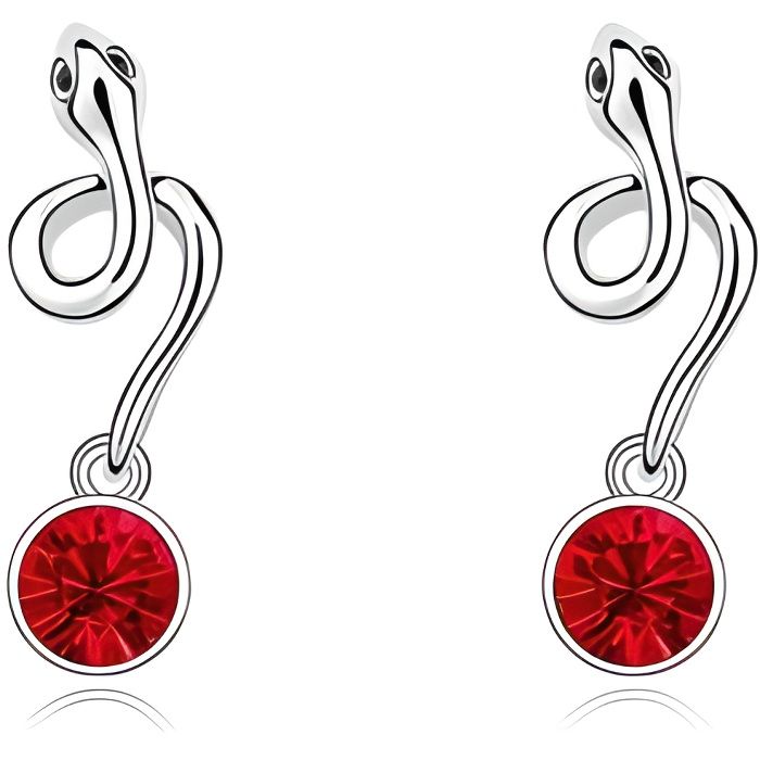 Boucles d'oreilles Serpent en Cristal de Swarovski Element Rouge et Plaqué Or Blanc