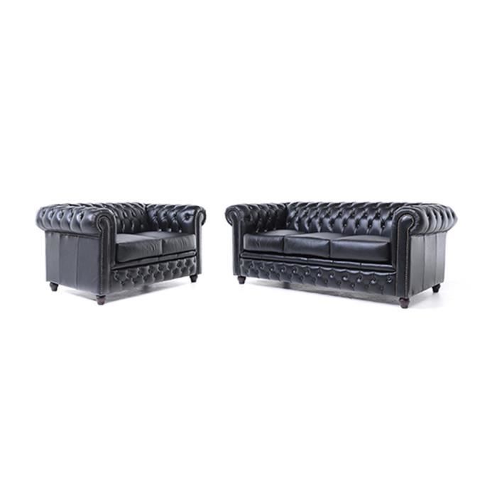 Chesterfield - Canapé 3 et 2 places en cuir Chesterfield Original Antique - Noir