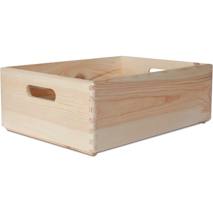 Creative Deco Caisse en Bois Rangement Coffre Non Peint - 40 x 30 x 14 cm (+-- 1 cm) - avec Poignées
