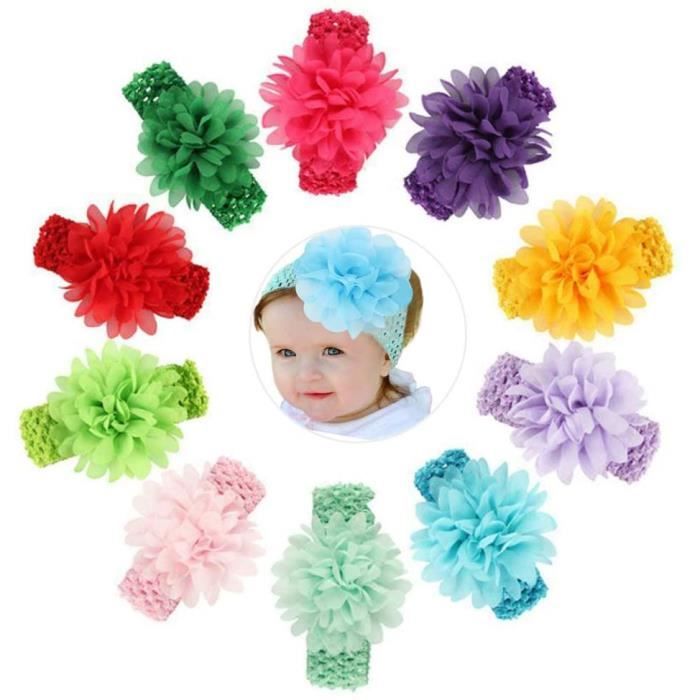 Lot de 11 Bébé Bandeau Serre-tête Tissu Bandeau Cheveux Tricot avec Décoration de Fleur