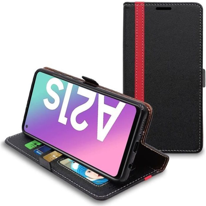 ebestStar ® pour Samsung Galaxy A21S - Etui Portefeuille PU Cuir , Noir / Rouge