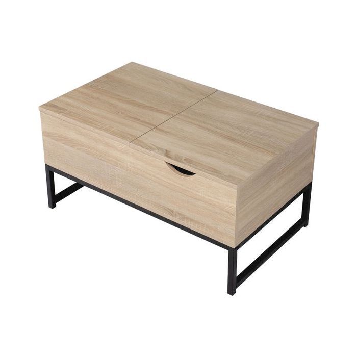 Table basse avec plateaux relevables noire et bois LOTTA Noir