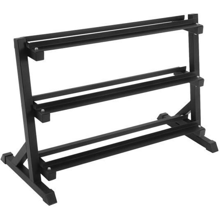 ISE Rack de Rangement pour Poids et haltères,Support Haltères Repose Musculation,Charge Max. 110 kg,Râtelier a 3 Niveaux,noir