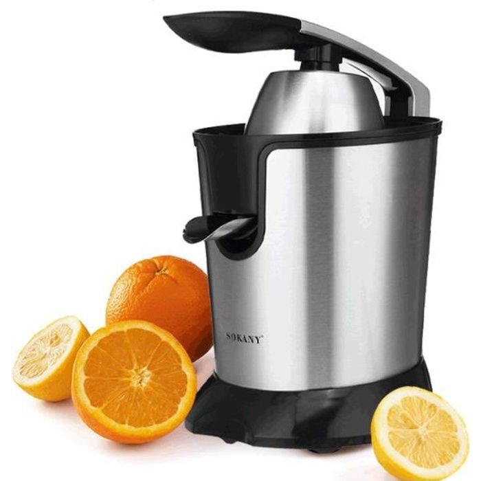 LEXLIFE Presse-agrumes électrique 350W professionnel Inox, 400ml, Presse Citron Orange Puissante à Levier avec 2 cônes