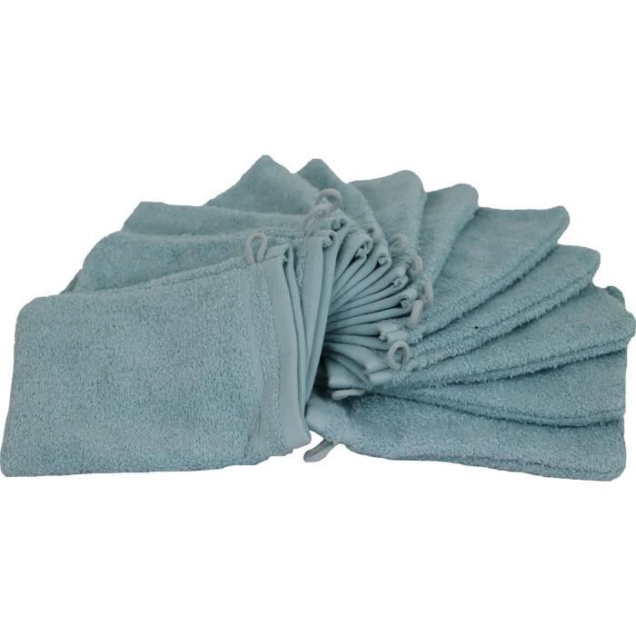 LINANDELLE - Lot de 12 gants de toilette en coton bouclette éponge FLEUR - Vert clair