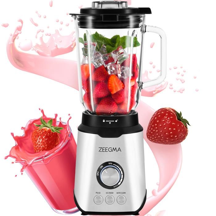 ZEEGMA Blender 1600 W batteur sur socle multifonctionnel, mixeur avec tasse de 1,7 l, trois modes de fonctionnement automatiques, co