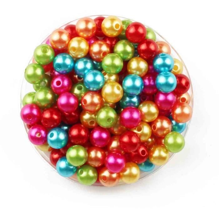 Perles acryliques nacrées rondes multicolores 0,8 cm x 130 pcs - MegaCrea {couleur}
