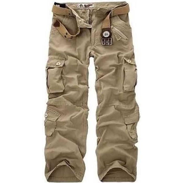 Homme Pantalon Travail Coton Casual Extérieur Multi-poches Mode Loose pantalon cargo pants #Kaki