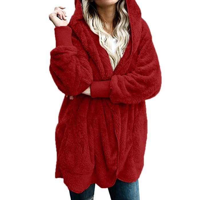 Cardigan Oversize À Capuche Et Poches Drapées Pour Femme rouge