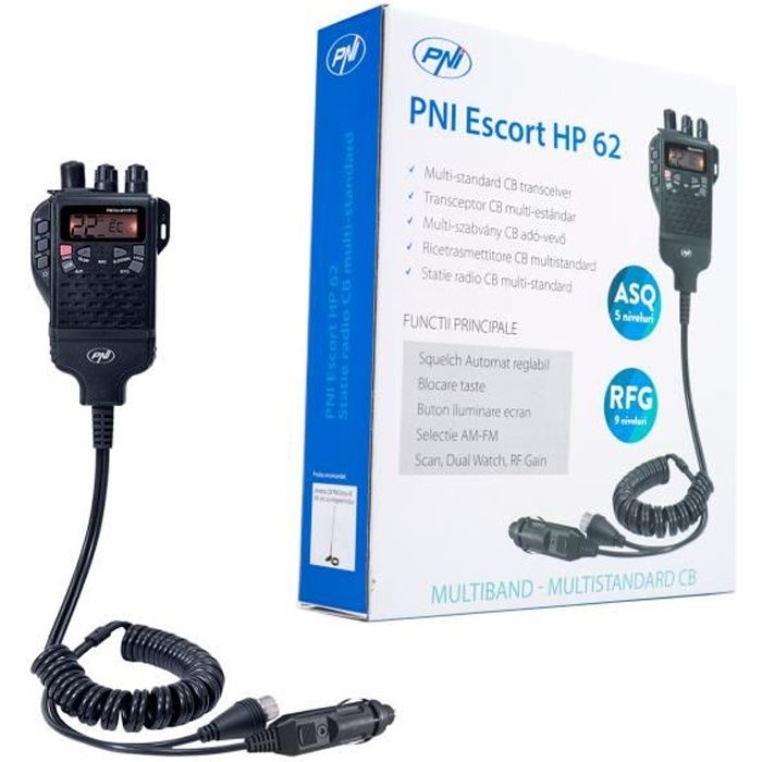 Radio CB Portable PNI Escort HP 62, Multi Standard, 4W, 12V, AM-FM, ASQ réglable à 5 Niveaux, Gain RF à 9 Niveaux, Double Veille