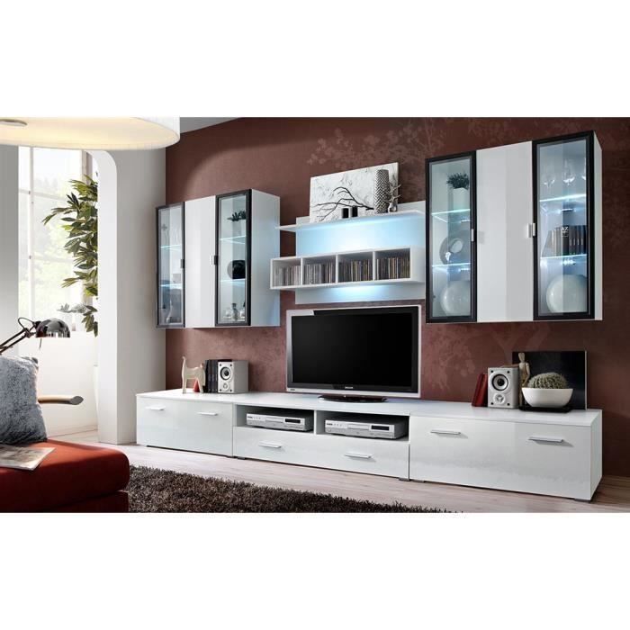 Meuble TV mural Quadro Blanc/Blanc laqué de haute brillance avec LED 45