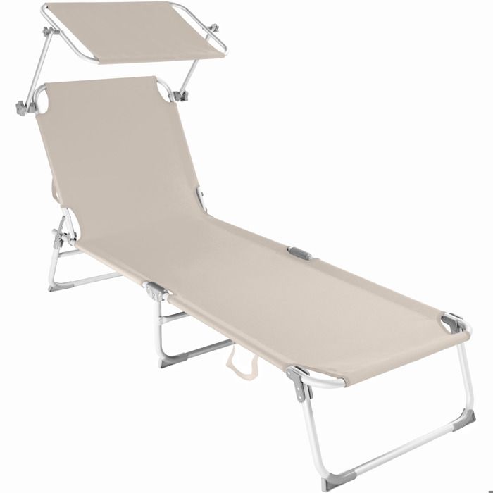 TECTAKE Transat Jardin de Bain Pliant Inclinable avec Pare Soleil en Aluminium 190 cm Beige