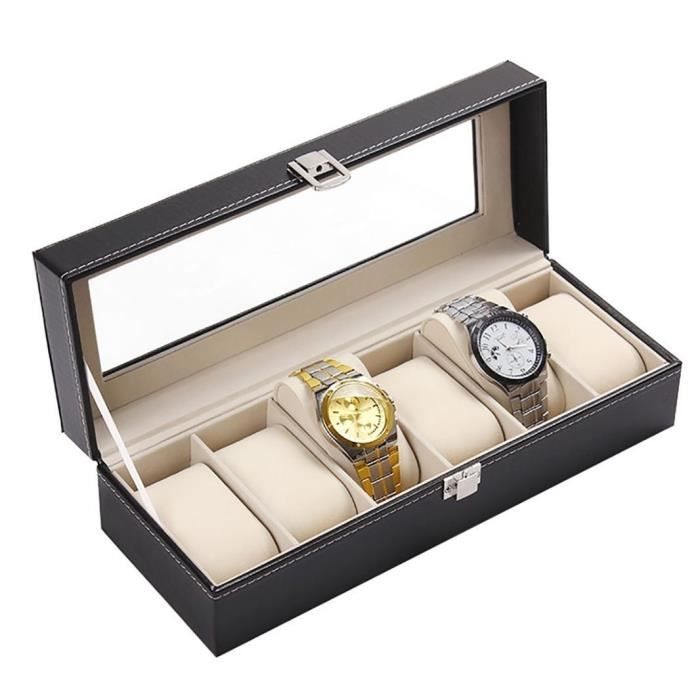 PU Présentoir Coffret Boîte à Montre 6 Montres Noir