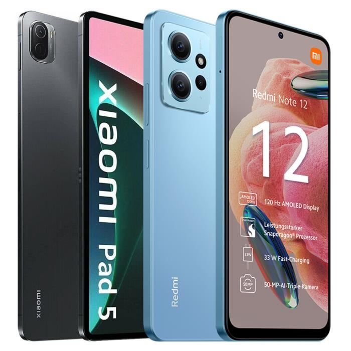 XIAOMI Redmi Note 12 128Go 4Go Bleu avec XIAOMI PAD 5 6Go 128Go Tablette Tactile Gris