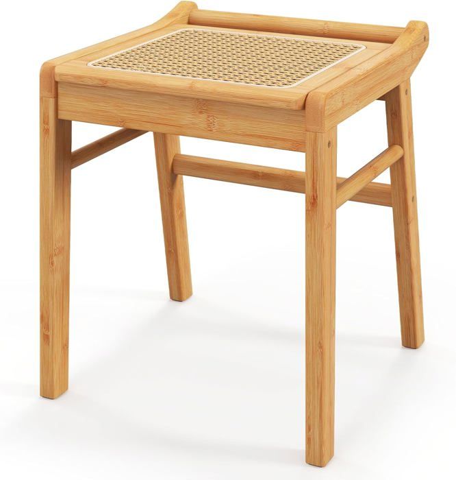 Tabouret Rond Rotin et Bois De Sapin - Naturel