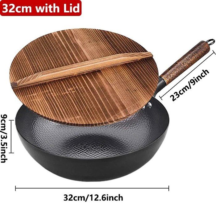 Poêle à Wok en Acier au Carbone avec Couvercle,Édition Heritage,Ensemble de Woks Traditionnels