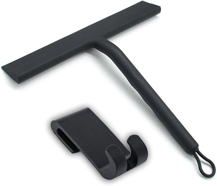 Raclette Douche Silicone 22 Cm Anjinwiper - Raclette Vitres Et Miroirs Avec Support Sans Perçage, Noir, Anti-Traces Parfait