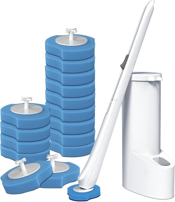 Kit Brosse WC Jetable AnMelon - Support Mural Ou Posé, 16 Têtes De Rechange, Nettoyage Hygiénique Et Sans Contact