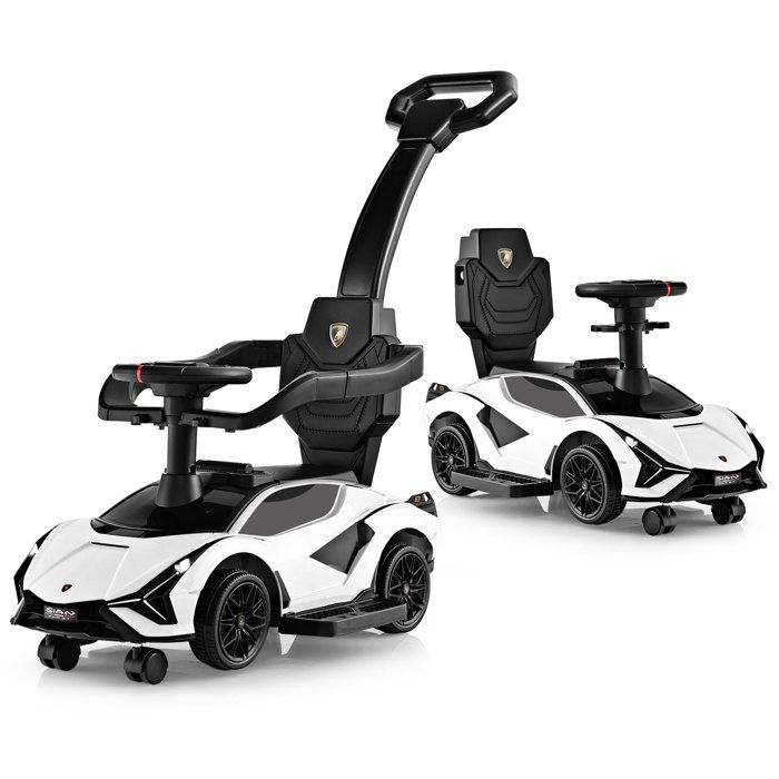 GOPLUS Voiture à Pousser 3-en-1 Lamborghini pour Enfants de 18 -60 Mois-Roue Universelle Détachable Port USB Musique Poignée Blanc