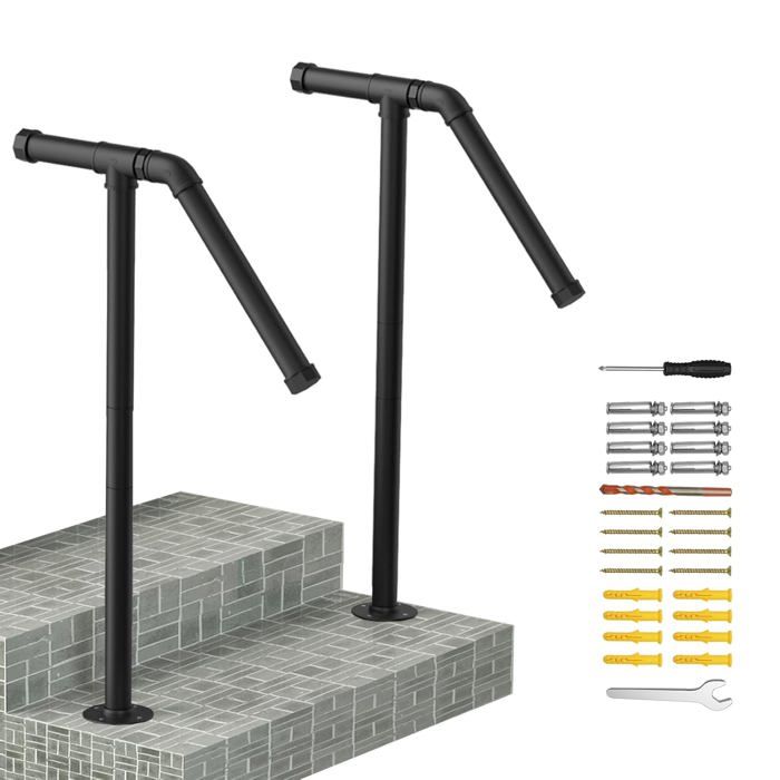 ZAQYCM Kit De Rampe D'escalier En Forme De U Pour Intérieur Noir, Mains Courantes D'escalier Pour Enfants Handicapés Adultes Personnes Âgées Sécurité(H-95cm/37.4 In,6 Pcs