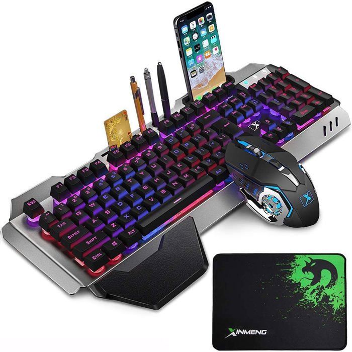 Clavier Souris Rechargeable Sans Fil 2.4G 3000Mah Grande Capacité Mécanique Sentir Sensation Arc-En-Ciel Rétro-Éclairé Gamer Key