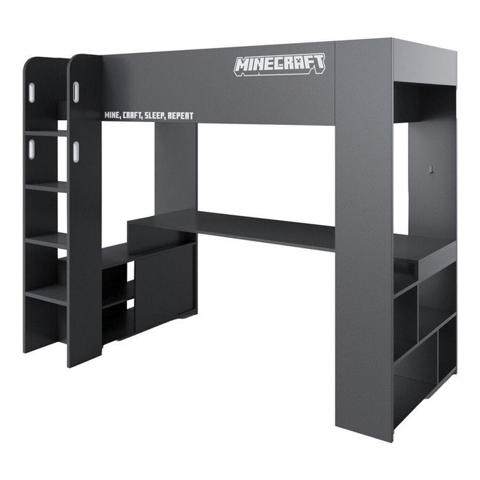 Lit Mezzanine - ROBA - Minecraft - Bureau intégré - Éclairage LED - Rangement optimisé Lit Mezzanine - ROBA - Minecraft - Bureau intégré - Éclairage LED - Rangement optimisé